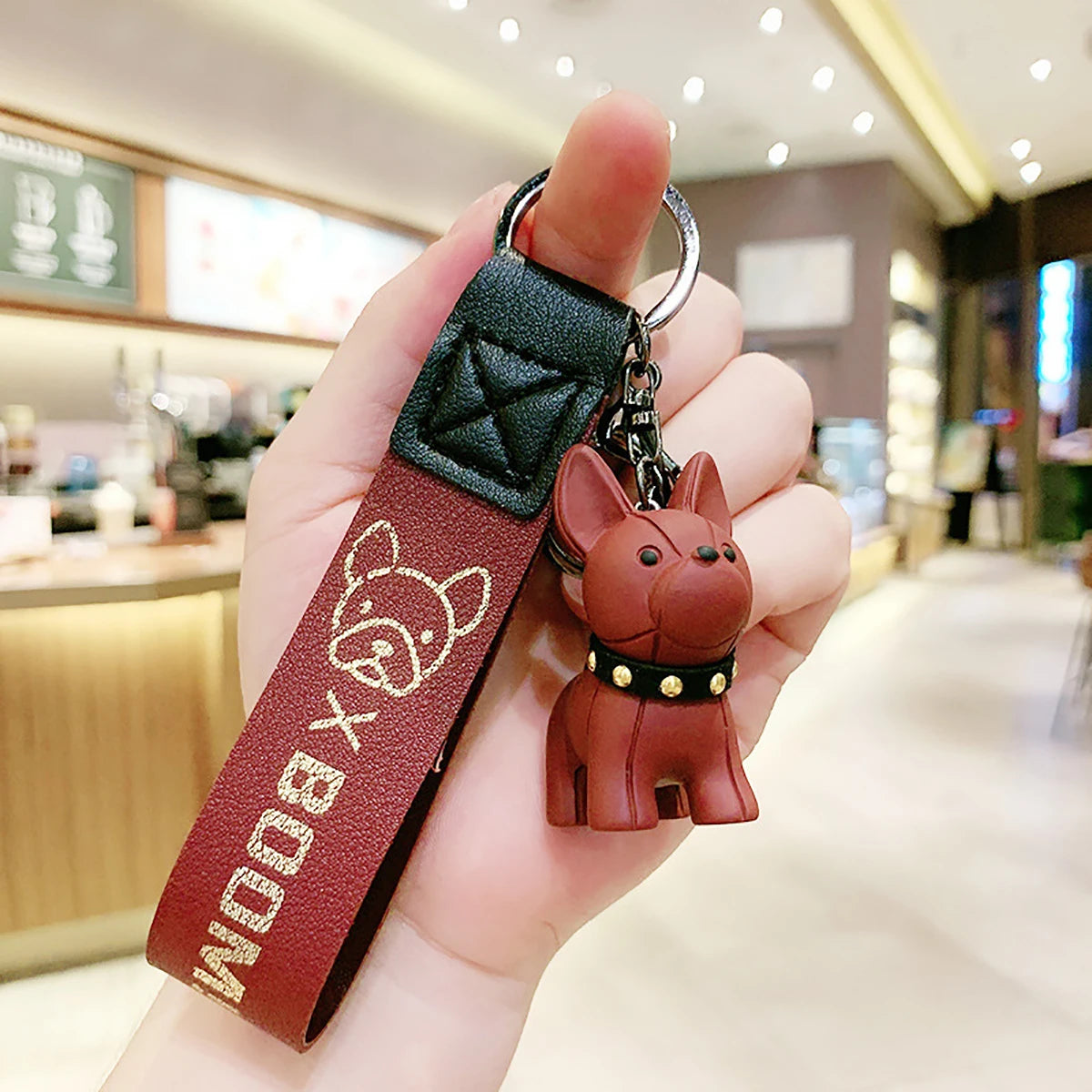 Fashion Punk French Bulldog Leather Keychain