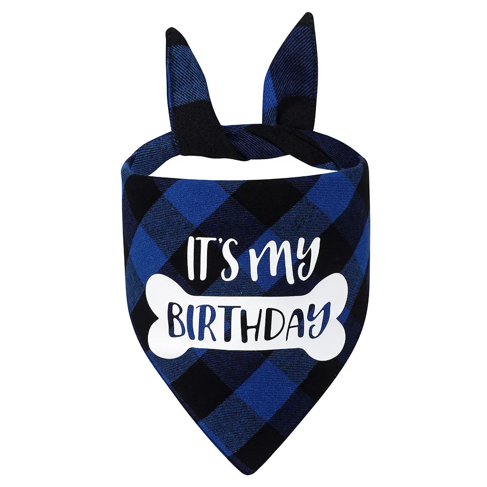 Dog Birthday Bandana Plaid Triangle Scarf IT'S MY BIRTHDAY Pet Birthday Outfit for Small Medium Large Dogs Puppy Birthday Party