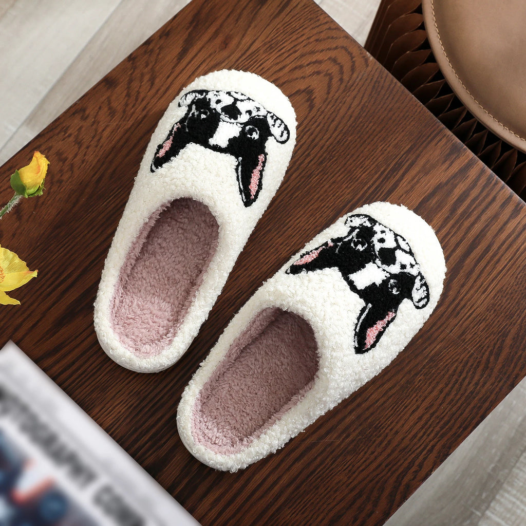 Pet Pattern French Bulldog Embroidered Plush Home Thick-Soled Comfortable Plush Cotton Slippers Cute Warm Non-Slip Indoor Slippers Pet Mom Gift Men and Women Can Wear