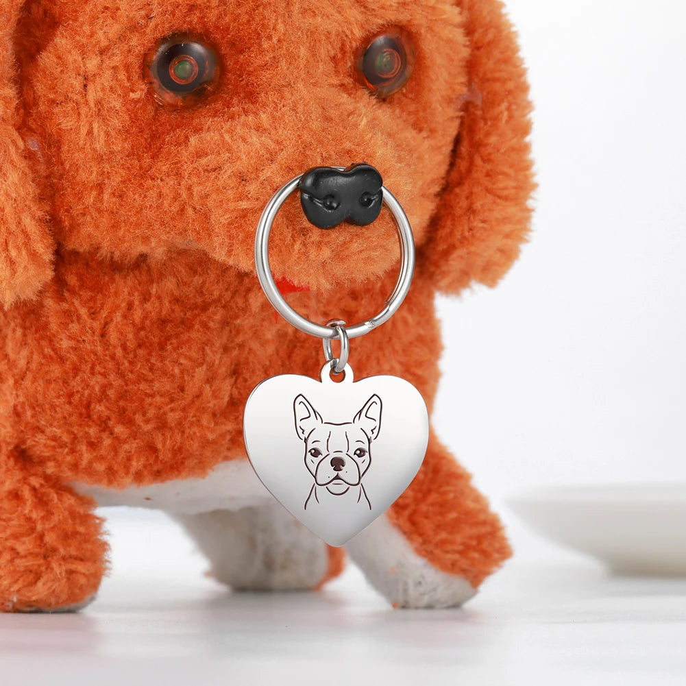 Pet Dog Heart Keychain Puppy Corgi Chihuahua French Bulldog Sheepdog for Woman Men Kid Child Stainless Steel Key Chain Ring