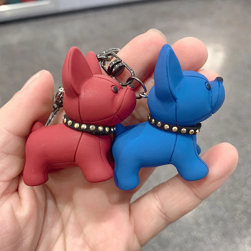 Fashion Punk French Bulldog Keychain PU Leather Dog Keychains for Women Bag Pendant Jewelry Trinket Men's Car Key Ring Key Chain