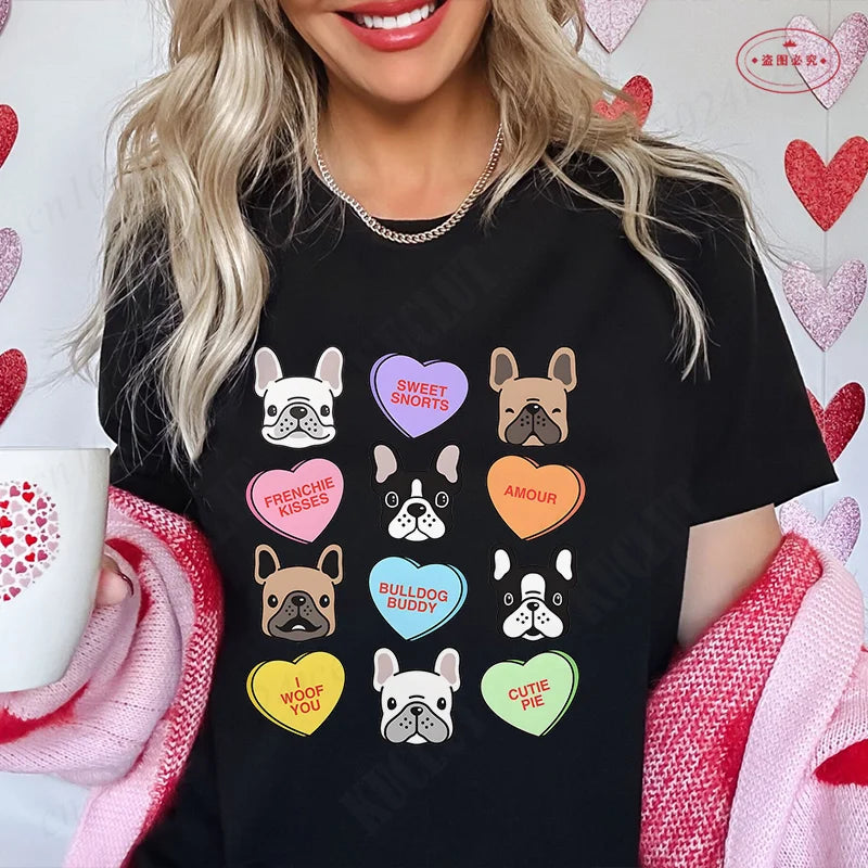 French Bulldog Woman T Shirt Fashion Dog Graphic Tops Summer Short Sleeve Tees Harajuku Streetwear Aesthetic Female Clothing