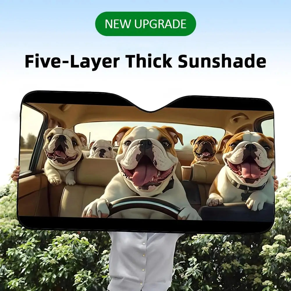 French Bulldog Driving  Sun Visor Foldable Universal Car Windshield Sun Shade UV Protection Heat Insulation Foldable Cover