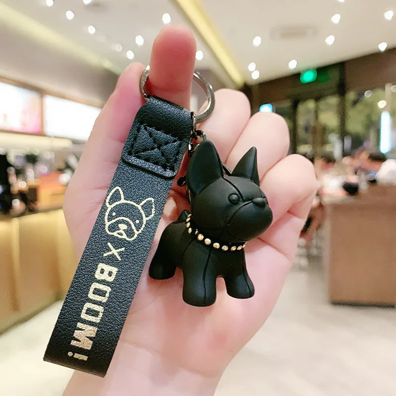 Fashion Punk French Bulldog Leather Keychain