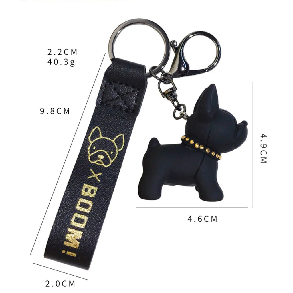 Fashion Punk French Bulldog Leather Keychain