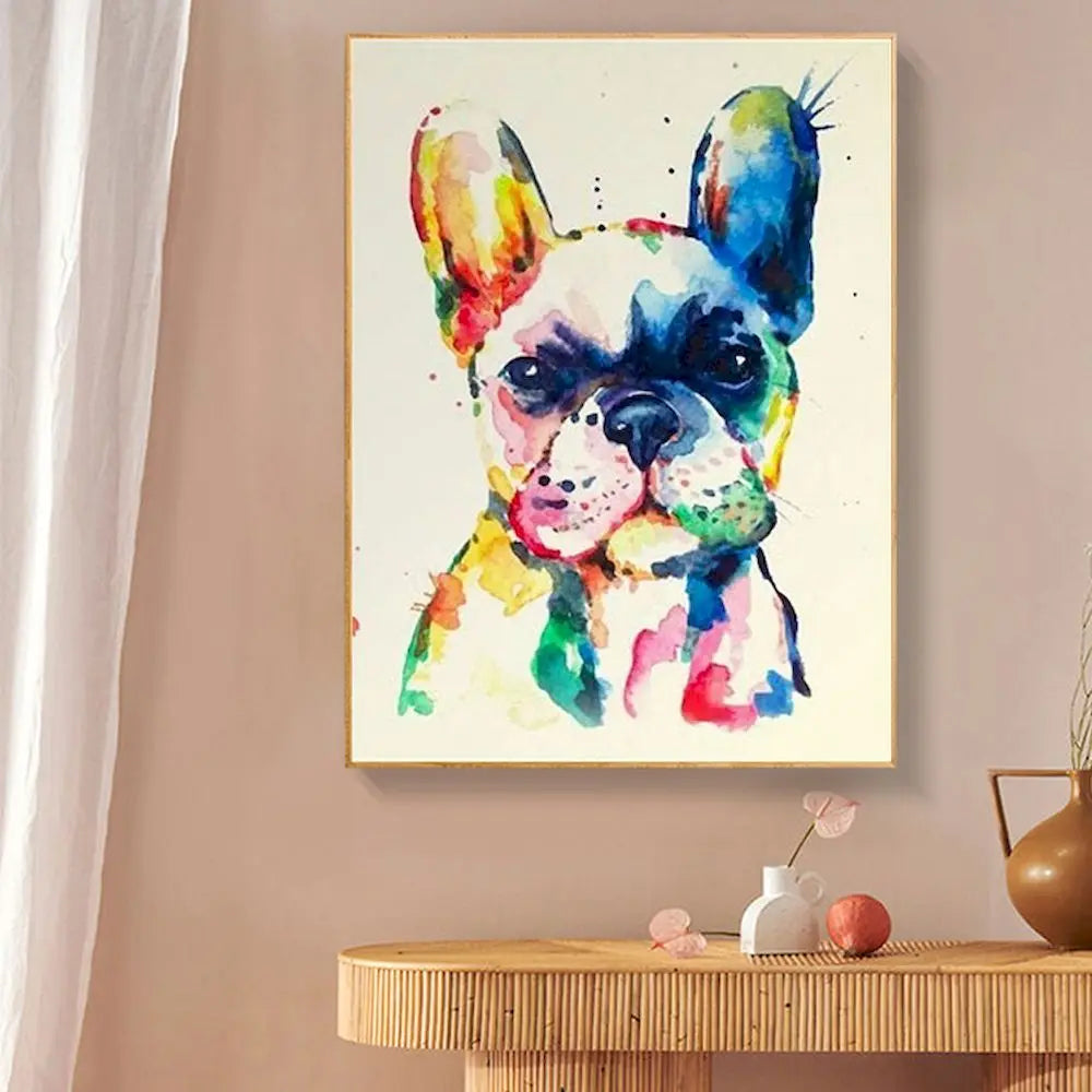 PhotoCustom Painting By Number Colorful French Bulldogs DIY Kits On Canvas Acrylic Paint Oil Picture Of Coloring By Number Decor
