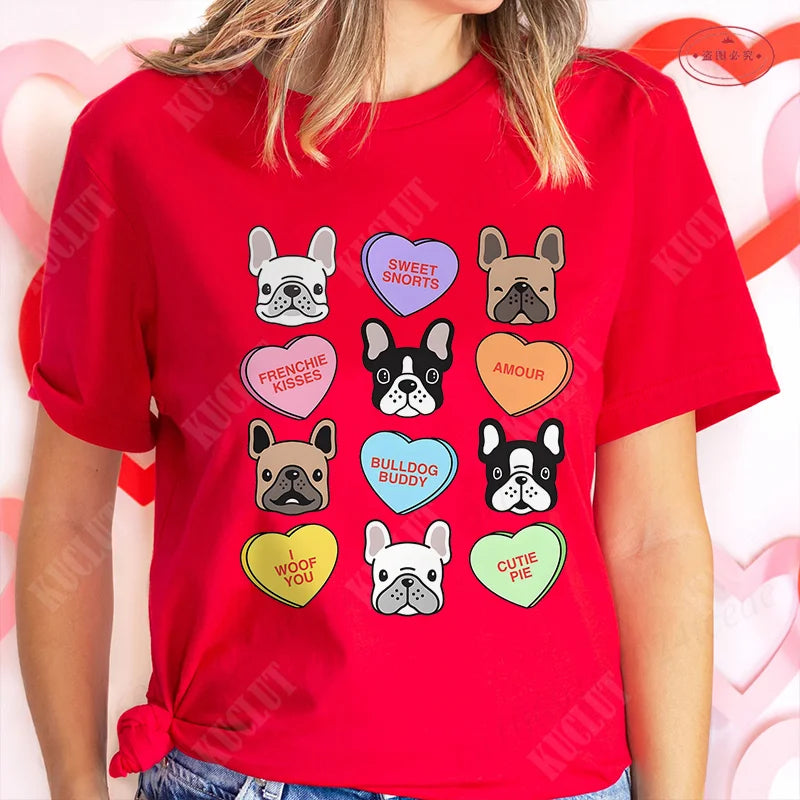 French Bulldog Woman T Shirt Fashion Dog Graphic Tops Summer Short Sleeve Tees Harajuku Streetwear Aesthetic Female Clothing