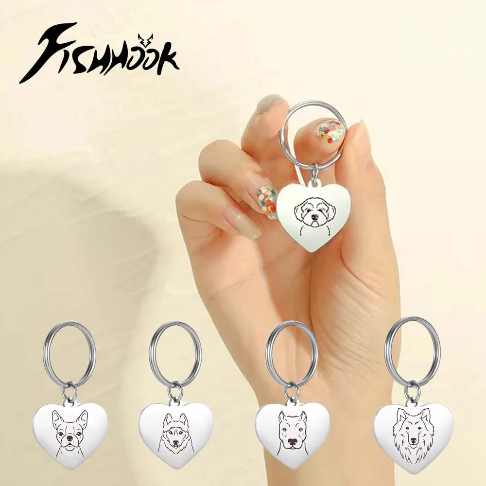 Pet Dog Heart Keychain Puppy Corgi Chihuahua French Bulldog Sheepdog for Woman Men Kid Child Stainless Steel Key Chain Ring