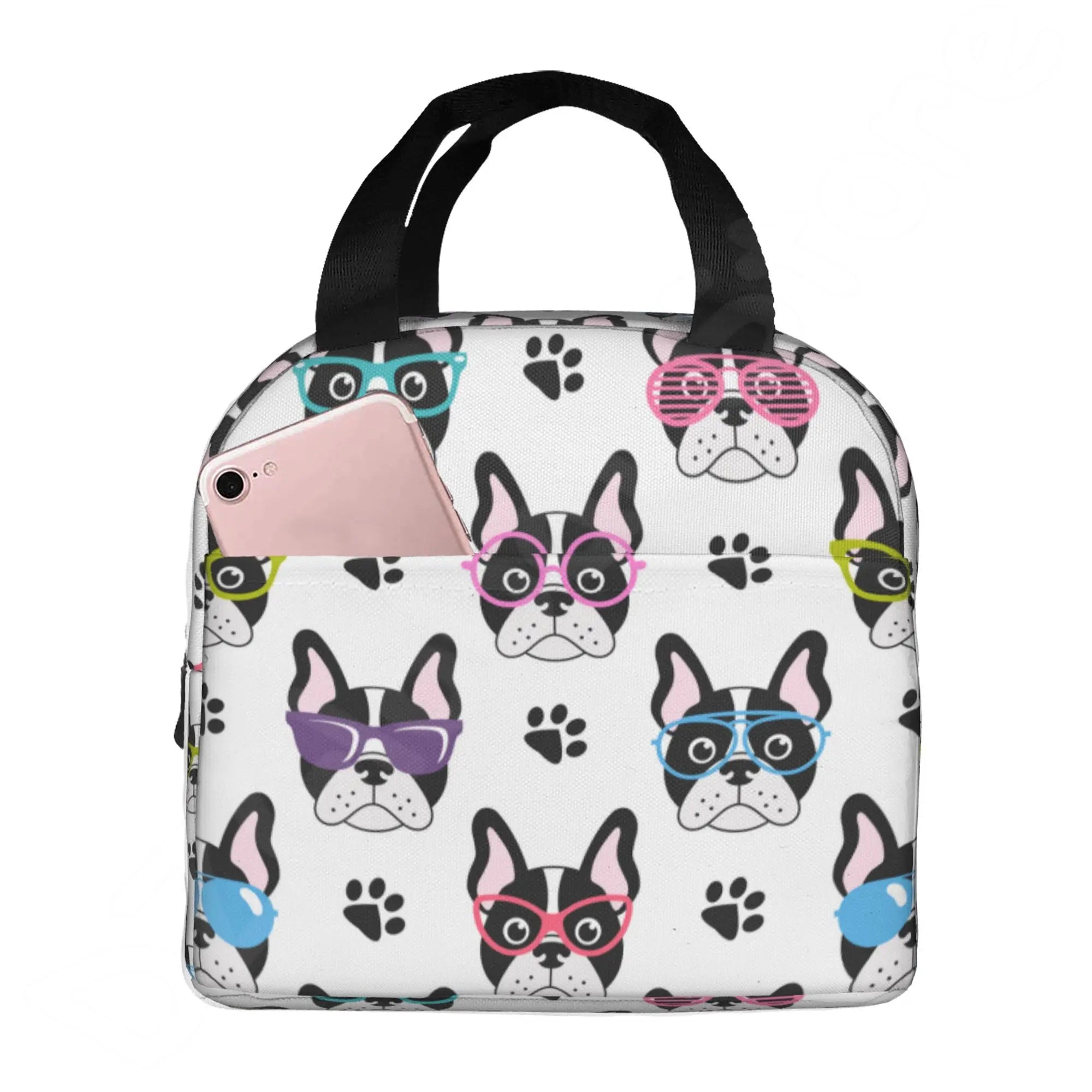 French Bulldog Puppy Facial Insulated Lunch Bag for Work School Picnic Resuable Portable Thermal Cooler Lunch Box for Women Kids