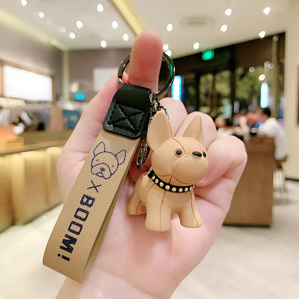 Fashion Punk French Bulldog Leather Keychain