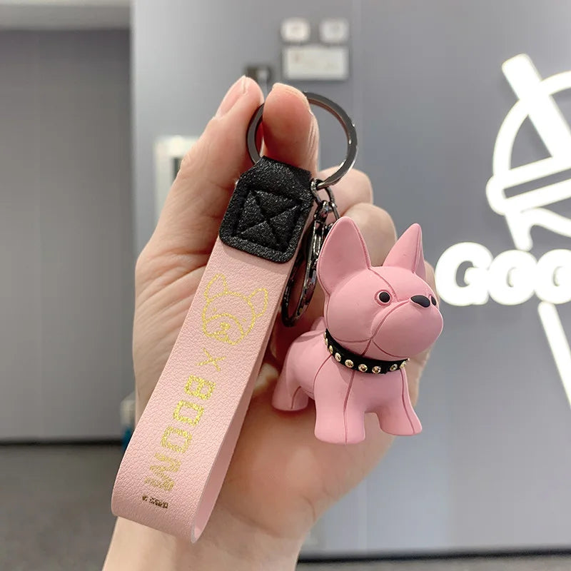 Fashion Punk French Bulldog Keychain PU Leather Dog Keychains for Women Bag Pendant Jewelry Trinket Men's Car Key Ring Key Chain