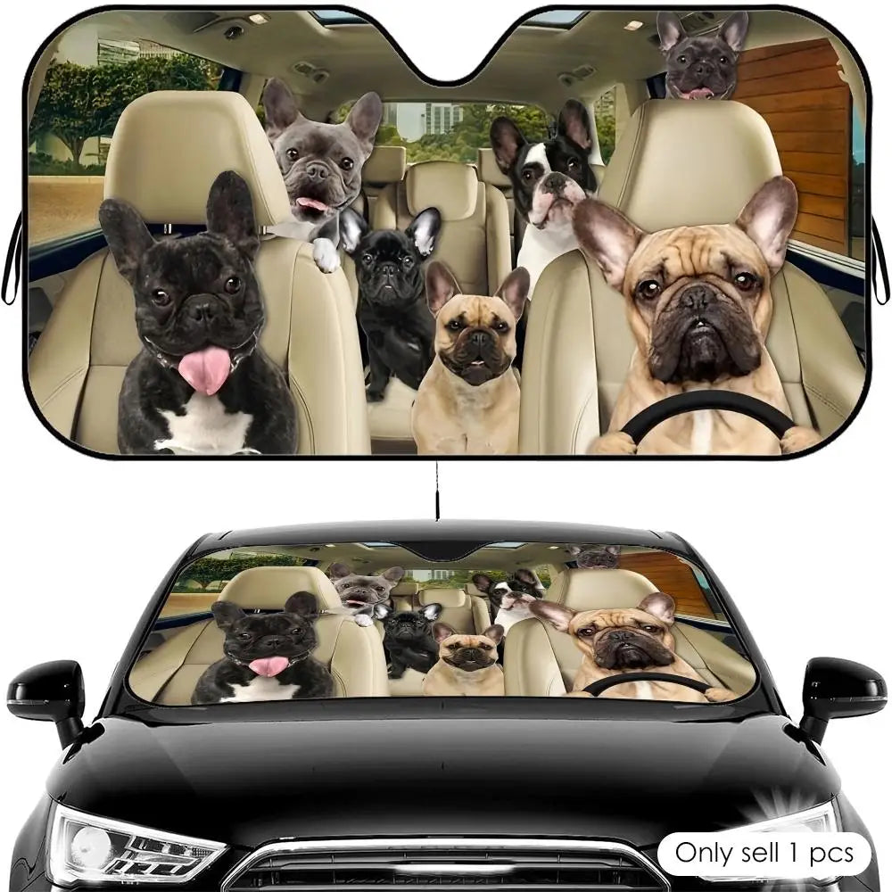 French Bulldog Driving  Sun Visor Foldable Universal Car Windshield Sun Shade UV Protection Heat Insulation Foldable Cover