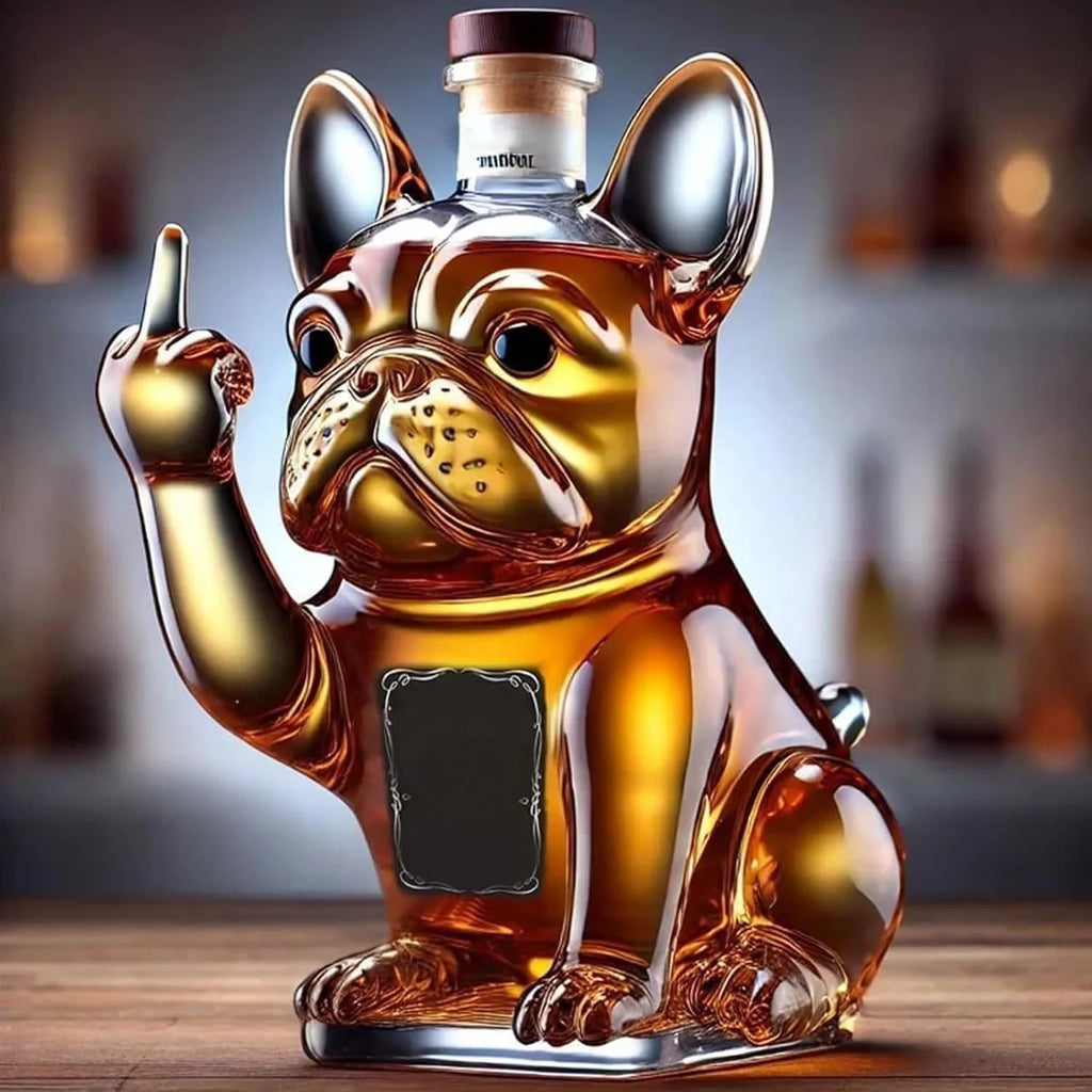 Funny French Bulldog Whiskey Bottle, Unique Middle Finger Dog Wine Glass Bottle