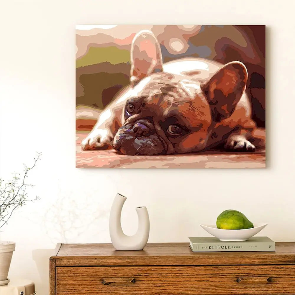 PhotoCustom Painting By Number Colorful French Bulldogs DIY Kits On Canvas Acrylic Paint Oil Picture Of Coloring By Number Decor