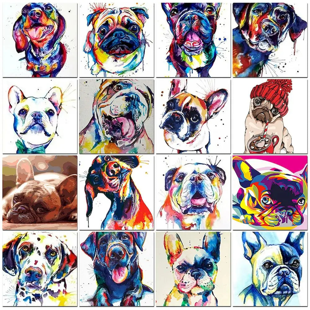PhotoCustom Painting By Number Colorful French Bulldogs DIY Kits On Canvas Acrylic Paint Oil Picture Of Coloring By Number Decor