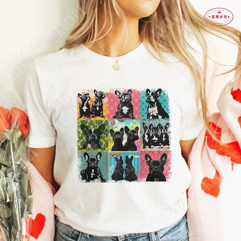 French Bulldog Woman T Shirt Fashion Dog Graphic Tops Summer Short Sleeve Tees Harajuku Streetwear Aesthetic Female Clothing