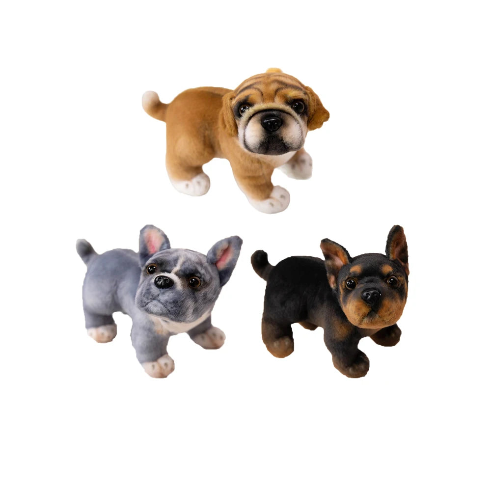 Realistic Black French Bulldog Plush Toys Vivid  Grey Pug Stuffed Animal Cuddle Plushie Gifts Home Decoration Birthday Presents