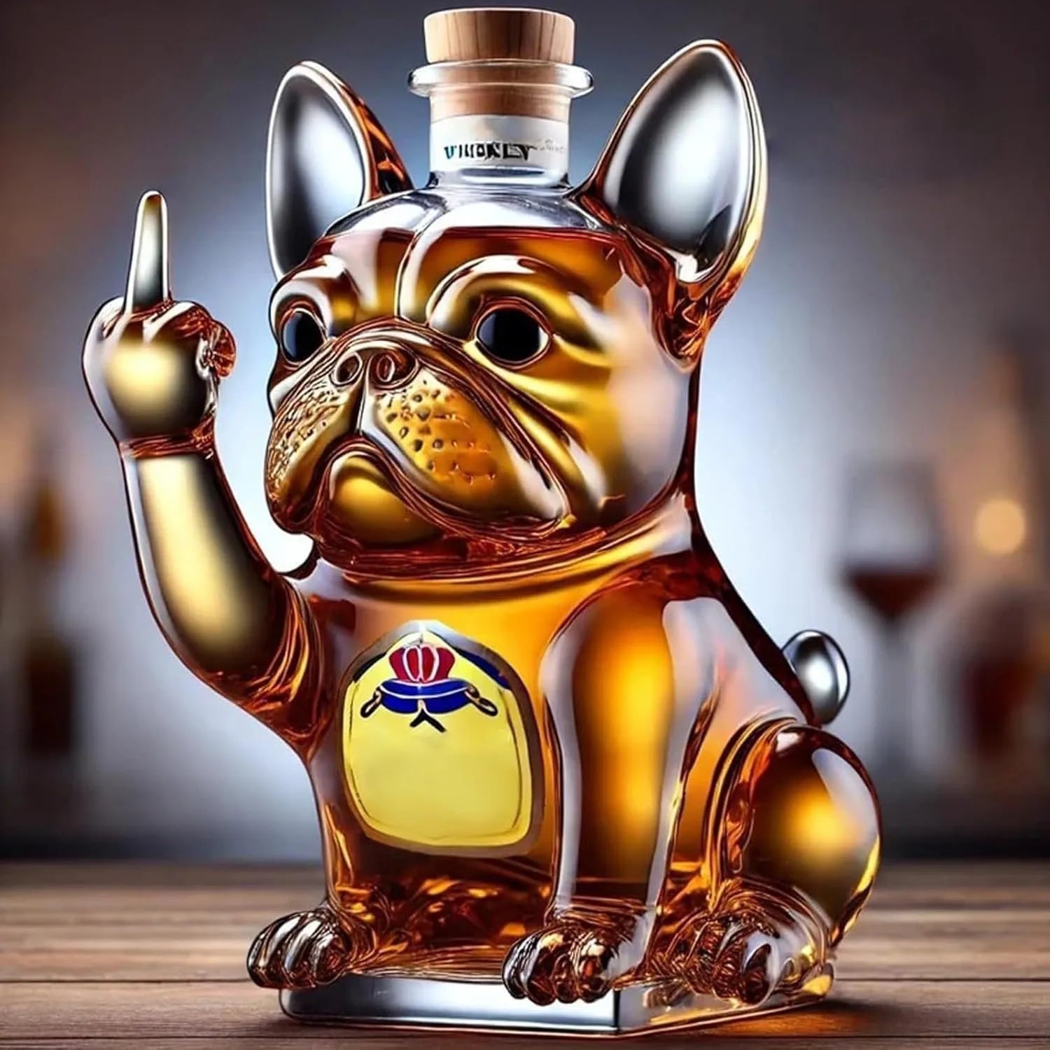 Funny French Bulldog Whiskey Bottle, Unique Middle Finger Dog Wine Glass Bottle