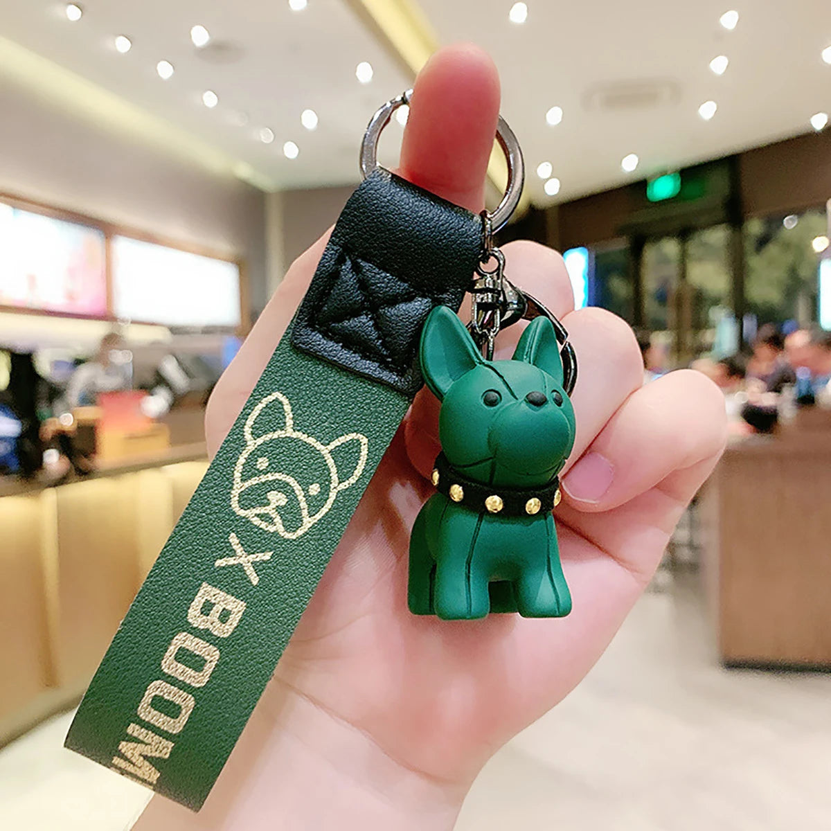 Fashion Punk French Bulldog Leather Keychain