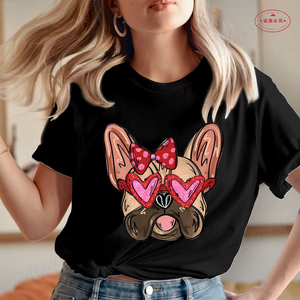 French Bulldog Woman T Shirt Fashion Dog Graphic Tops Summer Short Sleeve Tees Harajuku Streetwear Aesthetic Female Clothing