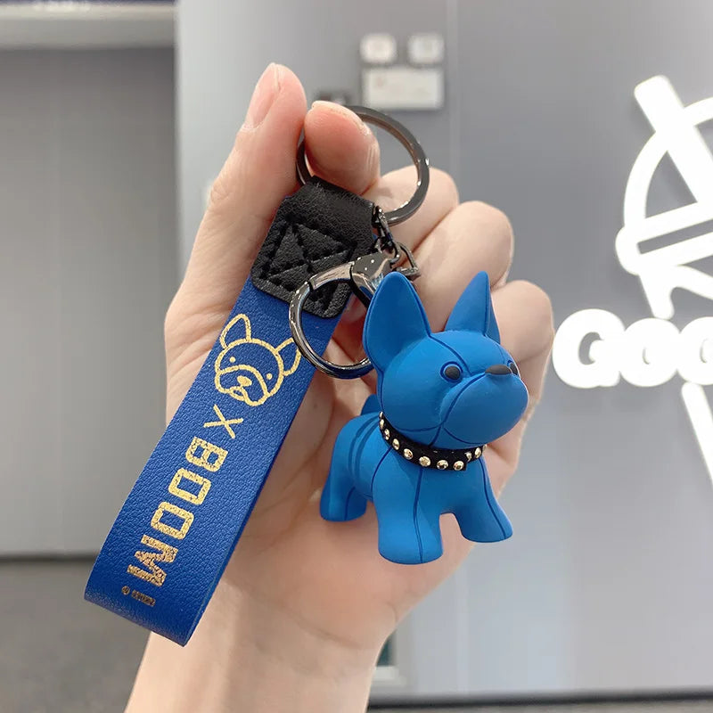 Fashion Punk French Bulldog Keychain PU Leather Dog Keychains for Women Bag Pendant Jewelry Trinket Men's Car Key Ring Key Chain