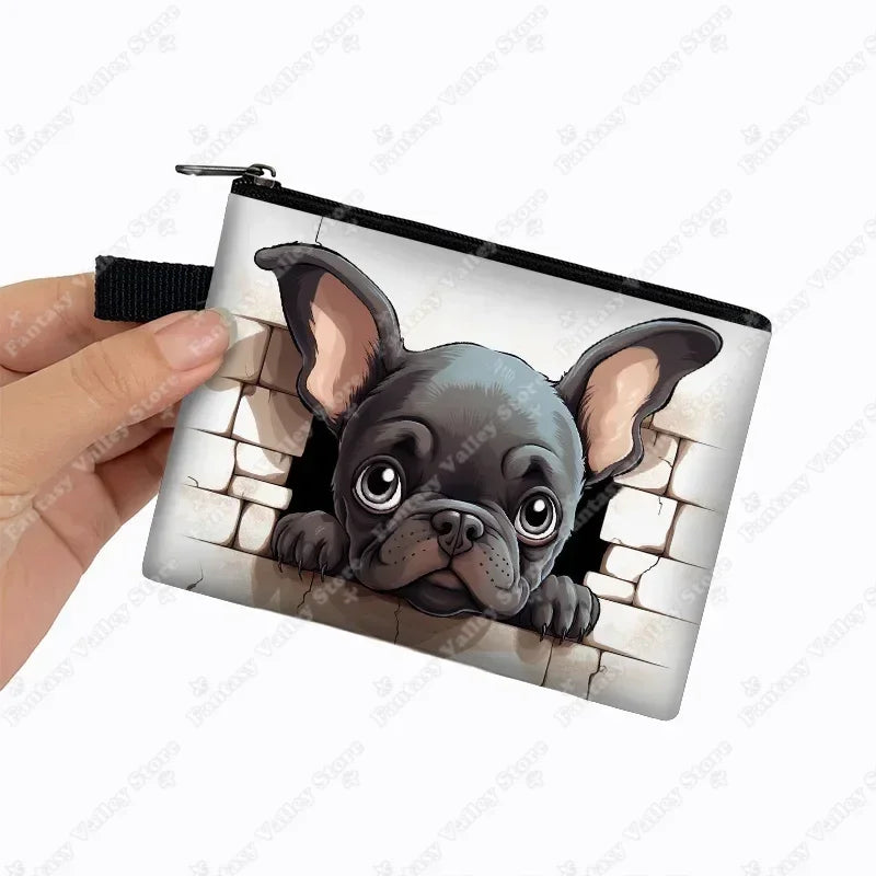 Cute French Bulldog Print Coin Purse Women money bags colorful peeking dogs small wallet Mini Purse ID Credit Card Holder gift