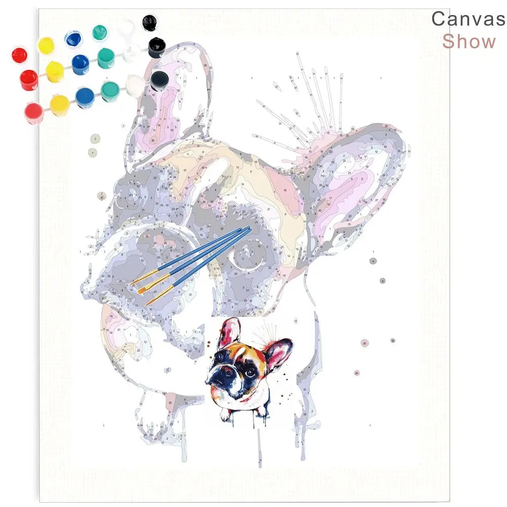 PhotoCustom Painting By Number Colorful French Bulldogs DIY Kits On Canvas Acrylic Paint Oil Picture Of Coloring By Number Decor