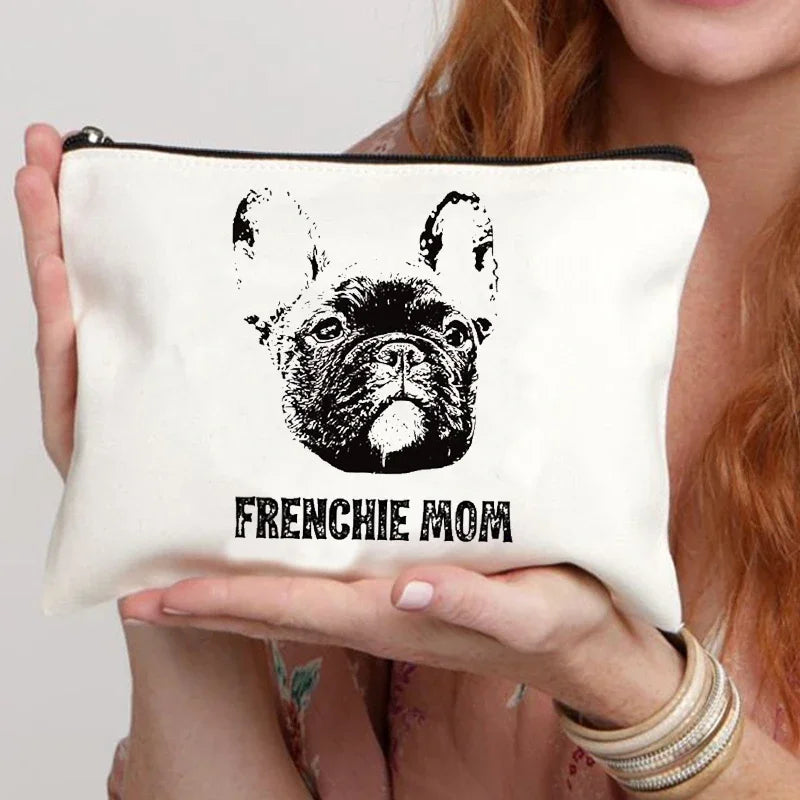 Funny French Bulldog Cartoon Print Makeup Canvas Bag Women's Bags Organizer Mini Bag Toiletry Kit Professional Suitcase Make Up