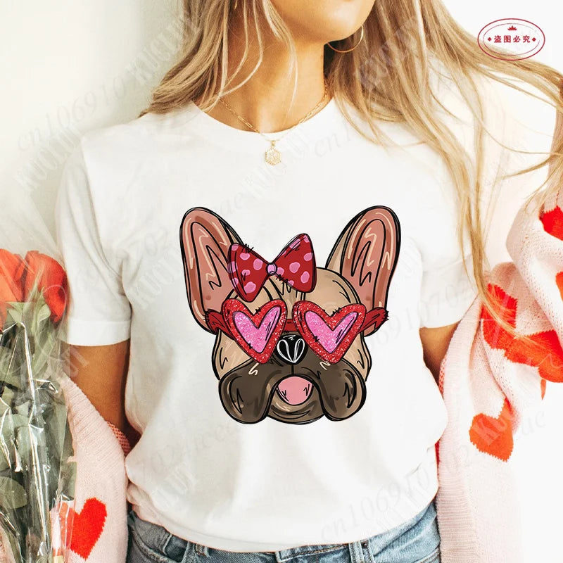 French Bulldog Woman T Shirt Fashion Dog Graphic Tops Summer Short Sleeve Tees Harajuku Streetwear Aesthetic Female Clothing