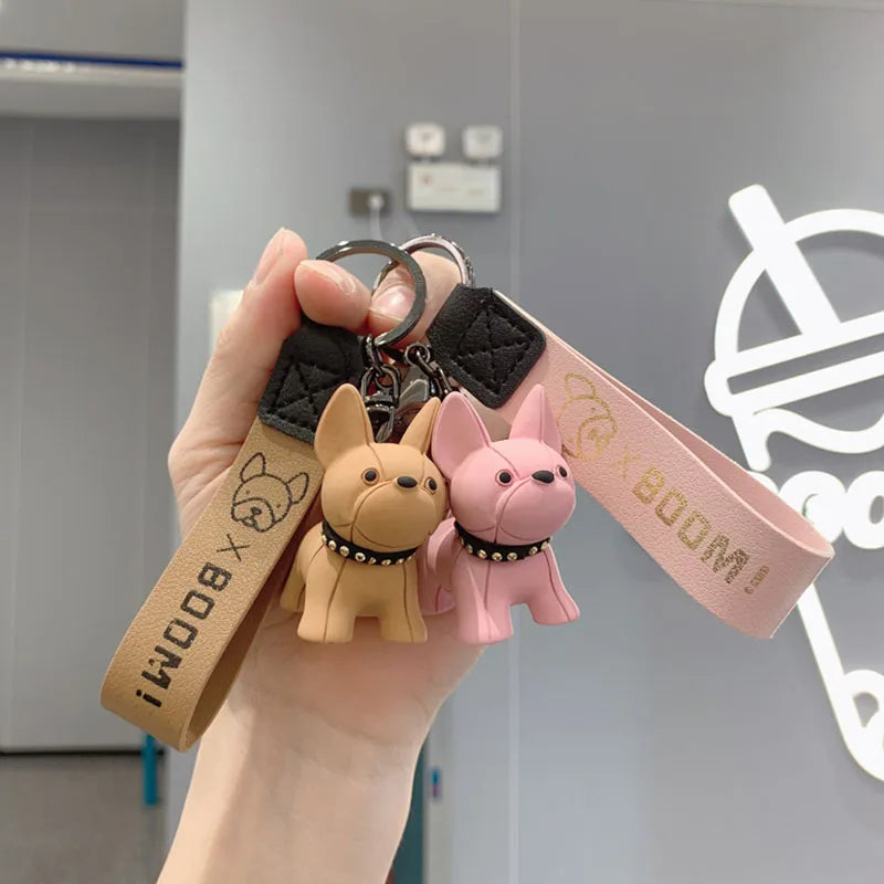 Fashion Punk French Bulldog Keychain PU Leather Dog Keychains for Women Bag Pendant Jewelry Trinket Men's Car Key Ring Key Chain
