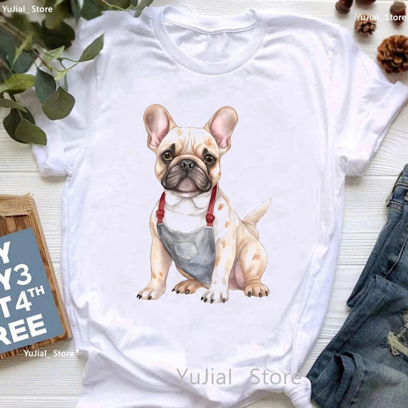 Cute French Bulldog Puppy Love Coffee Print T Shirt Girls Funny White Tshirt Women Harajuku Kawaii Dog Lover T-Shirt Female