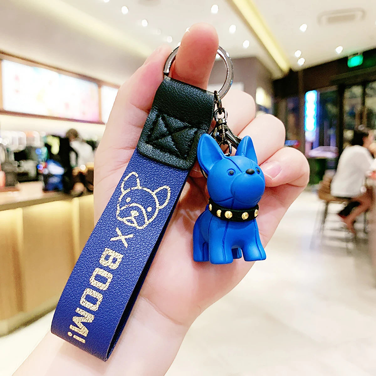 Fashion Punk French Bulldog Leather Keychain