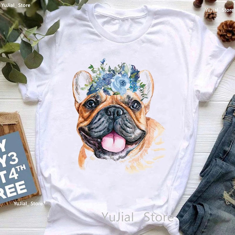 Cute French Bulldog Puppy Love Coffee Print T Shirt Girls Funny White Tshirt Women Harajuku Kawaii Dog Lover T-Shirt Female