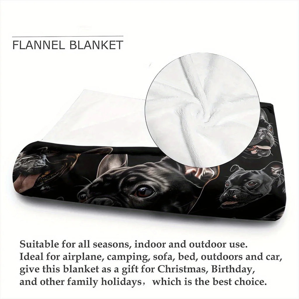 French Bulldog Fleece Blanket Black Puppy Print Throw Soft Warm All Season Bedding Home Decor Gift for Dog Lovers
