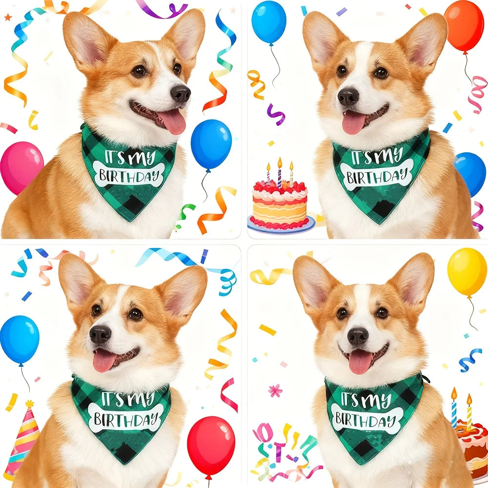 Dog Birthday Bandana Plaid Triangle Scarf IT'S MY BIRTHDAY Pet Birthday Outfit for Small Medium Large Dogs Puppy Birthday Party