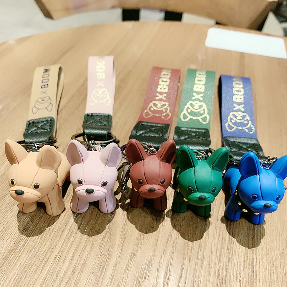 Fashion Punk French Bulldog Leather Keychain