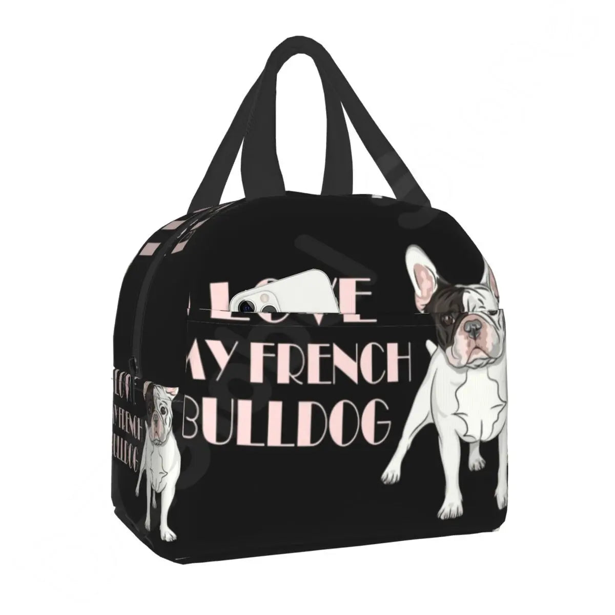 French Bulldog Puppy Facial Insulated Lunch Bag for Work School Picnic Resuable Portable Thermal Cooler Lunch Box for Women Kids