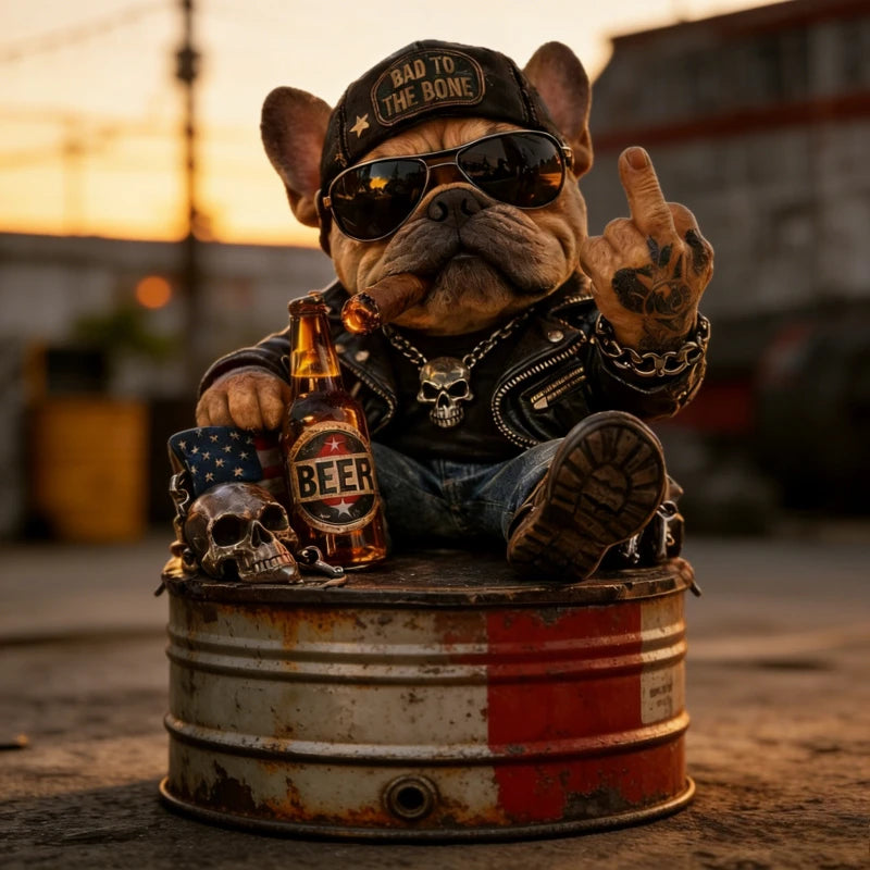 Biker French Bulldog Car Dashboard Decor,Shaking Spring Bulldog Figurine,Retro Motorcycle Style Resin Ornament for Car Home Gift