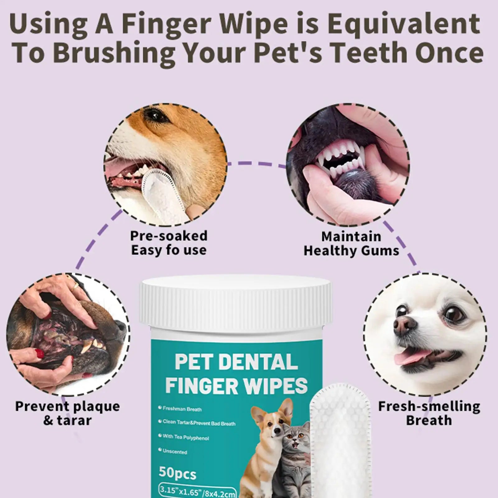 Pet Teeth Cleaning Wipes 50-Pieces Dog Pet Teeth Brushing Wipes For Cleaning Pet Supplies Dog Cat Bad Breath Wipes