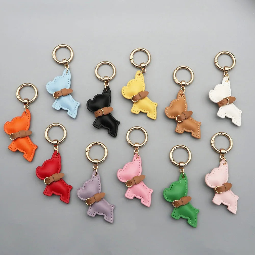 French Bulldog Keychain Cute Puppy Animal Dog PU Leather Dog Hanger Fashion Cartoon Bulldog Bag Pendant Backpack Decoration