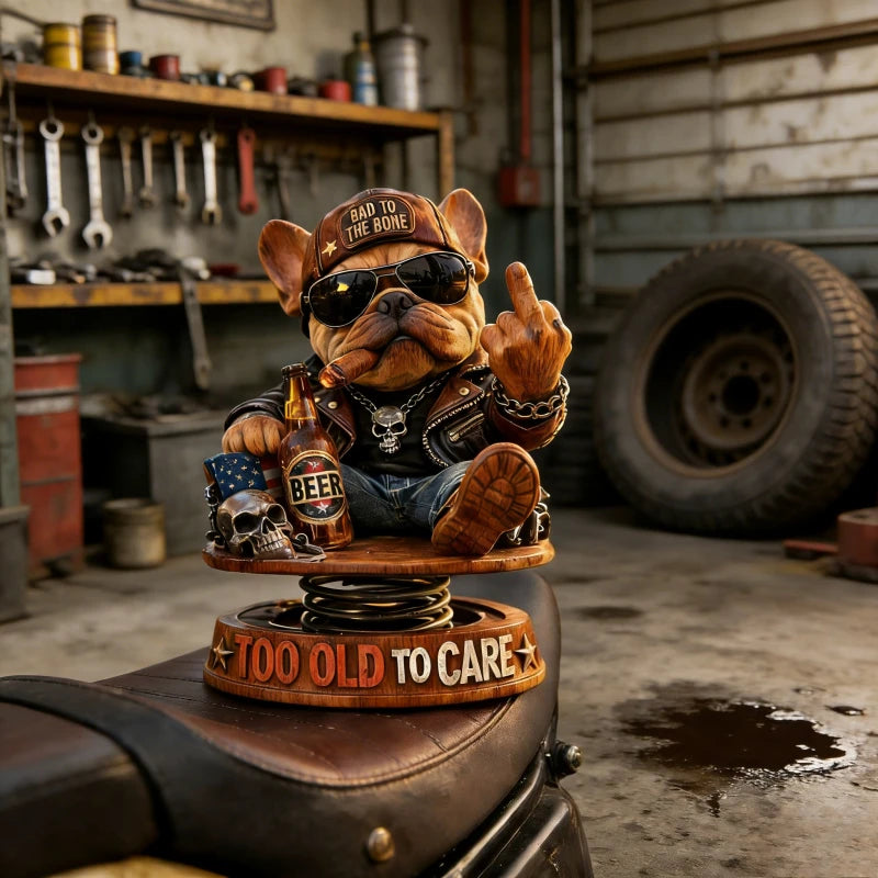 Biker French Bulldog Car Dashboard Decor,Shaking Spring Bulldog Figurine,Retro Motorcycle Style Resin Ornament for Car Home Gift