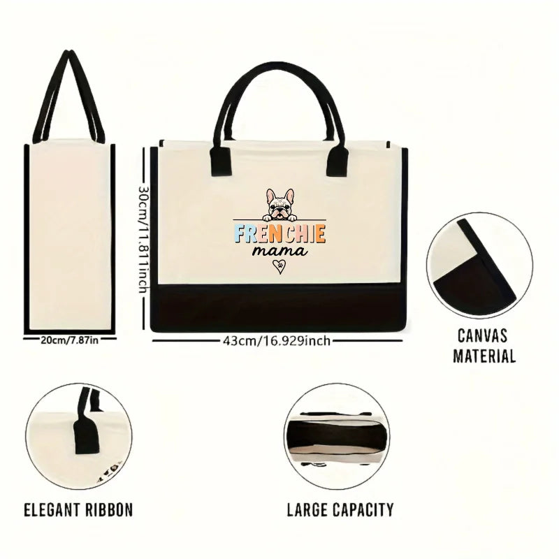 French Bulldog Mom Handbag, cream and black French Bulldog Mom and Dog pattern and loving design, suitable for pet lovers and do