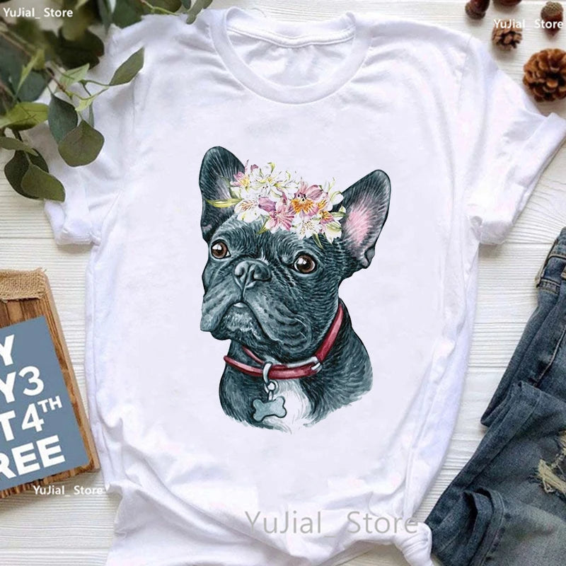 Cute French Bulldog Puppy Love Coffee Print T Shirt Girls Funny White Tshirt Women Harajuku Kawaii Dog Lover T-Shirt Female