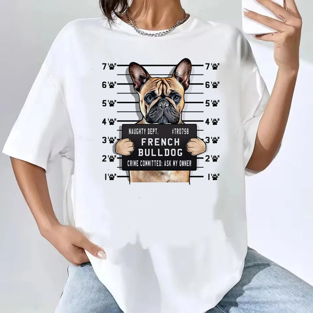 French Bulldog top tees women Colorful Retro Pastel Comfortable tshirt Psychedelic Pop Culture Gothic Digital hip hop 80s