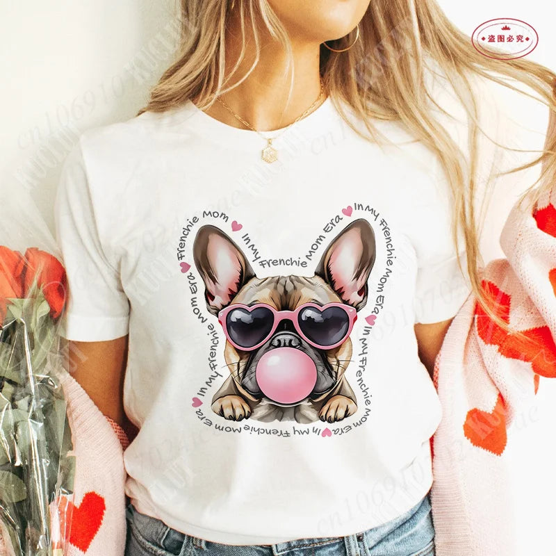 French Bulldog Woman T Shirt Fashion Dog Graphic Tops Summer Short Sleeve Tees Harajuku Streetwear Aesthetic Female Clothing