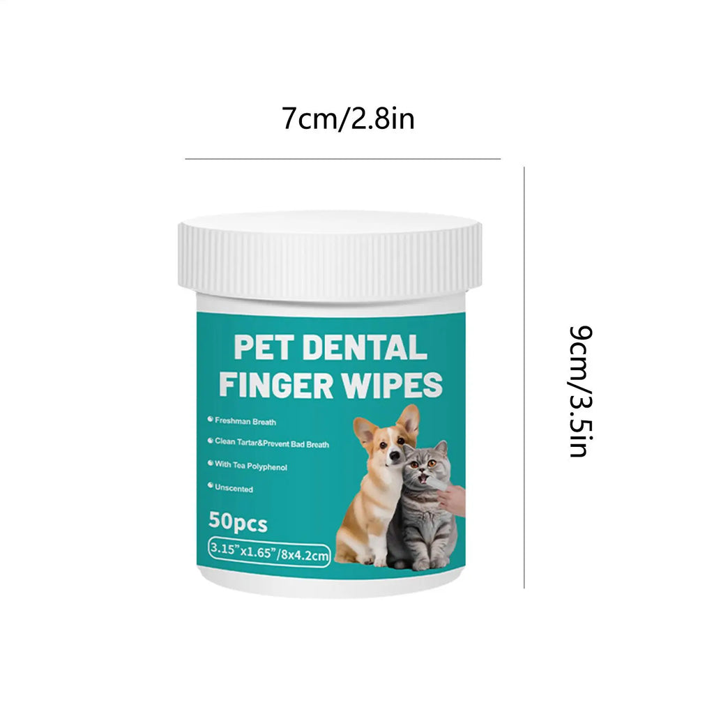 Dog Teeth Finger Wipes 50-Pieces Teeth Cleaner Wipes for Dog Brushing Pet Supplies Dog Cat Bad Breath Wipes for Camping After