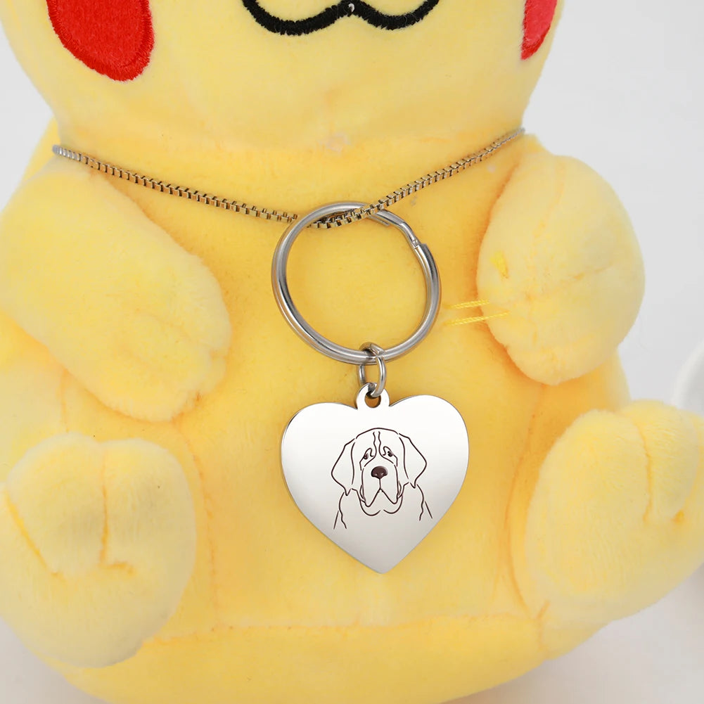 Pet Dog Heart Keychain Puppy Corgi Chihuahua French Bulldog Sheepdog for Woman Men Kid Child Stainless Steel Key Chain Ring