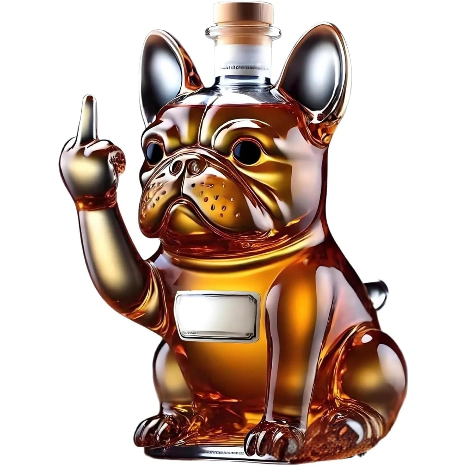 Funny French Bulldog Whiskey Bottle, Unique Middle Finger Dog Wine Glass Bottle