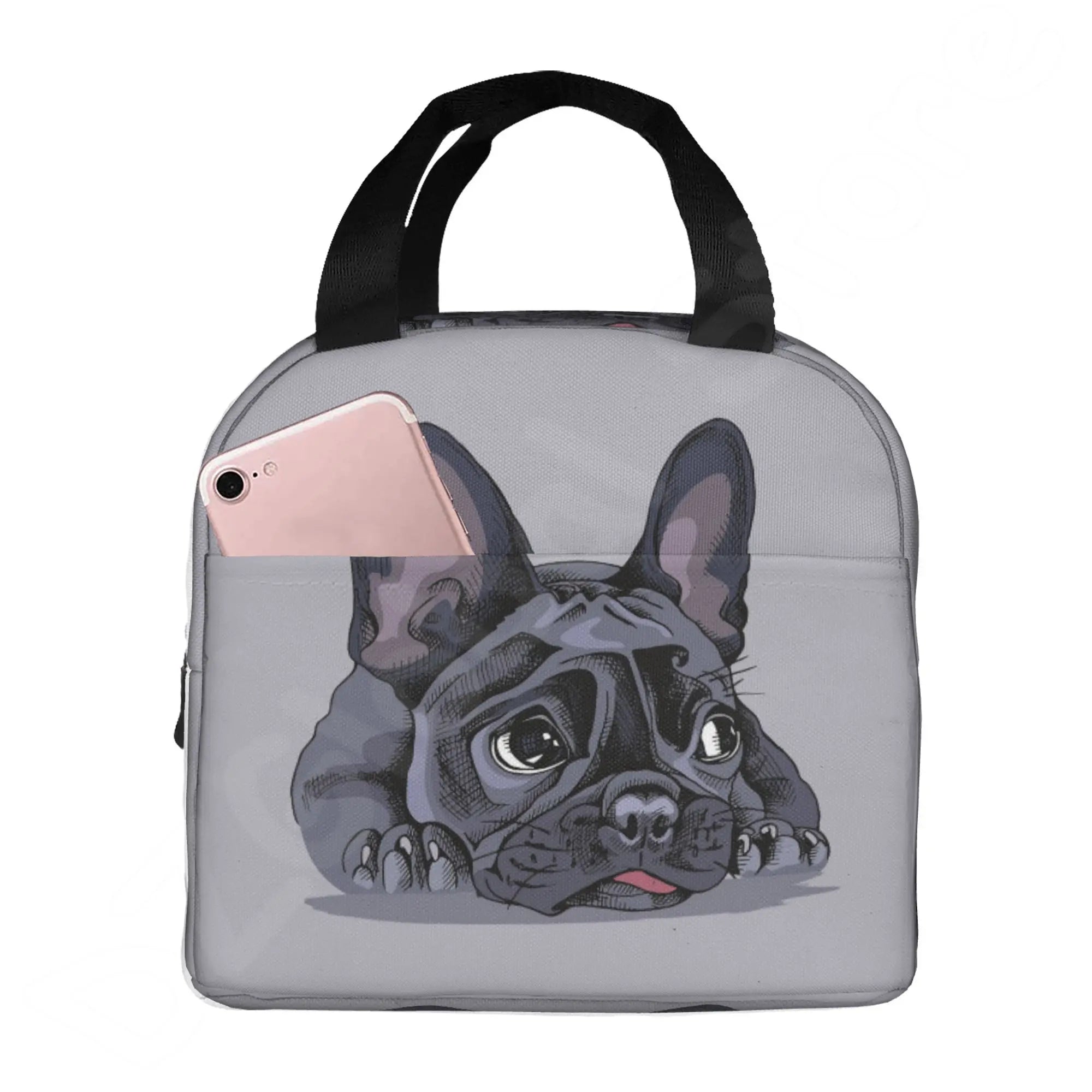 French Bulldog Puppy Facial Insulated Lunch Bag for Work School Picnic Resuable Portable Thermal Cooler Lunch Box for Women Kids
