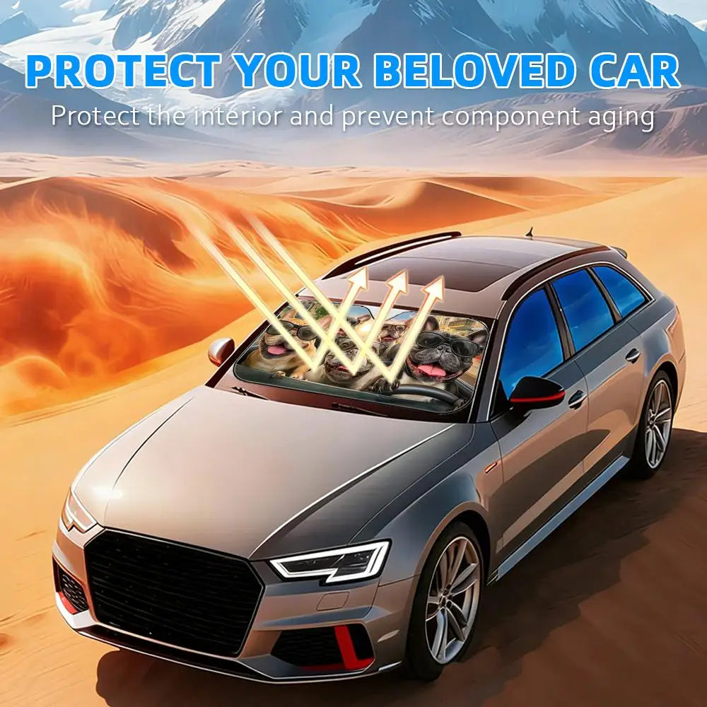 French Bulldog Driving  Sun Visor Foldable Universal Car Windshield Sun Shade UV Protection Heat Insulation Foldable Cover
